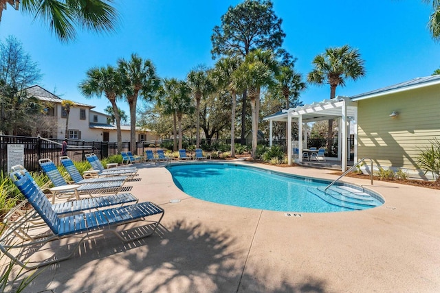 view of pool featuring a pergola and a patio