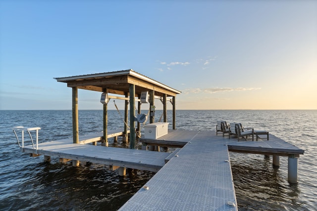 view of dock featuring a water view