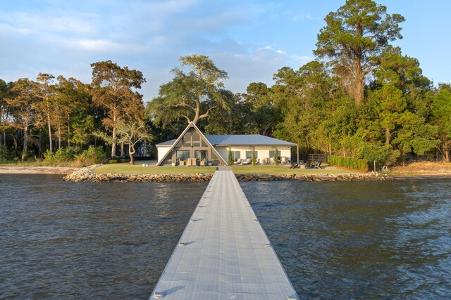 view of dock with a water view