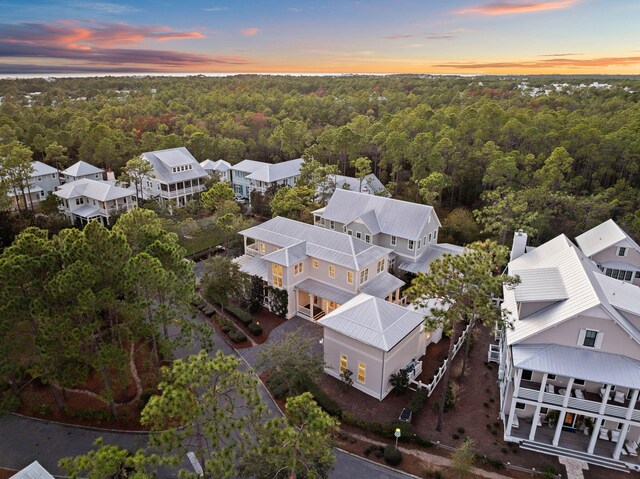 view of aerial view at dusk