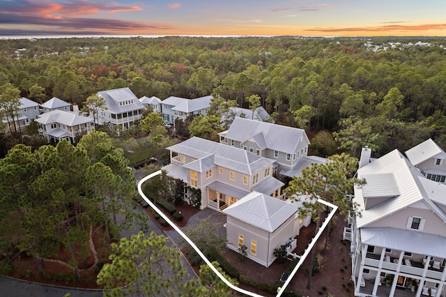 view of aerial view at dusk