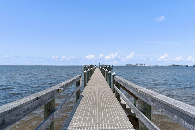 dock area with a water view