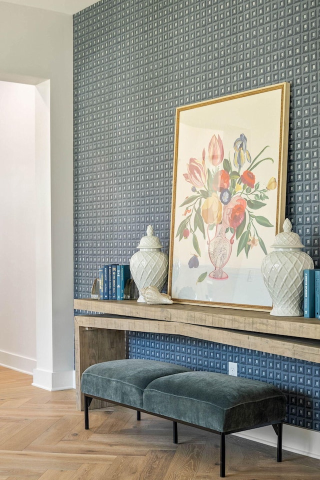 sitting room with parquet flooring