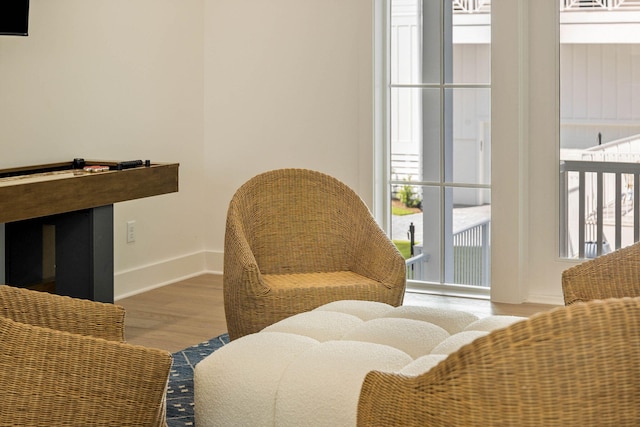 sitting room featuring a wealth of natural light and light hardwood / wood-style flooring