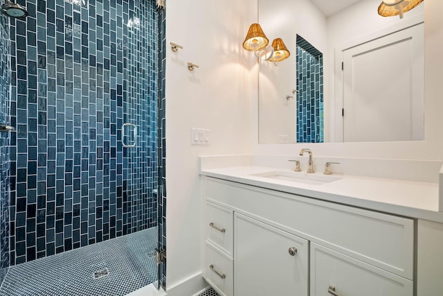 bathroom with vanity and walk in shower