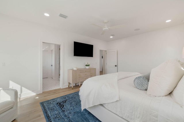 bedroom featuring ceiling fan and wood-type flooring