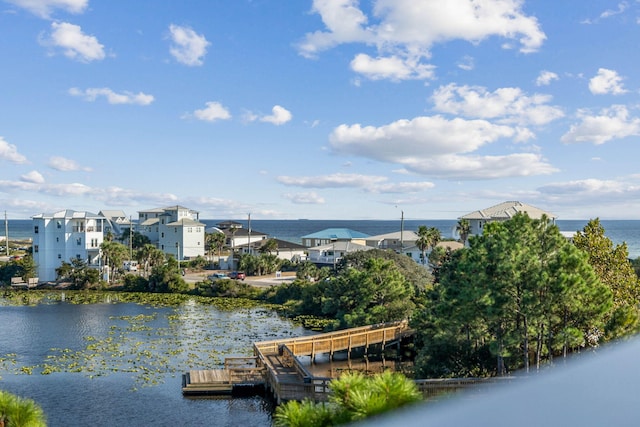 water view featuring a dock