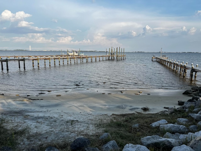 dock area with a water view