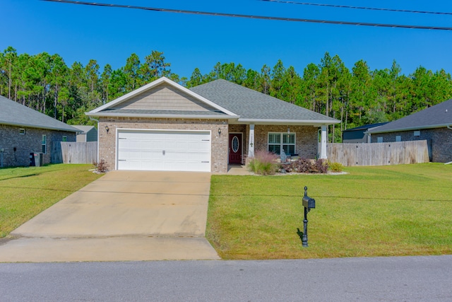 view of front facade with a garage and a front lawn