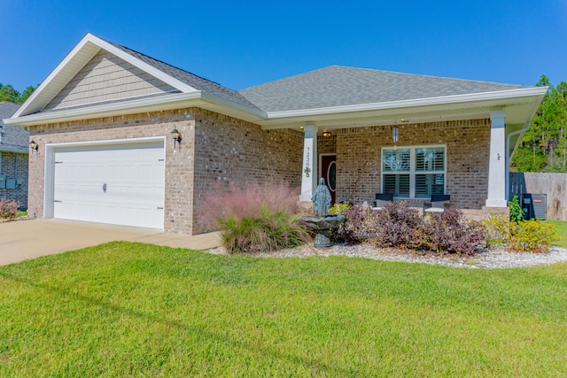 ranch-style house with a front lawn and a garage