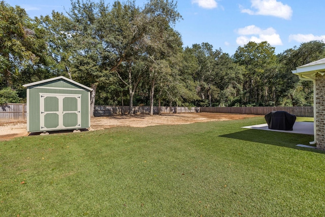 view of yard with a storage unit