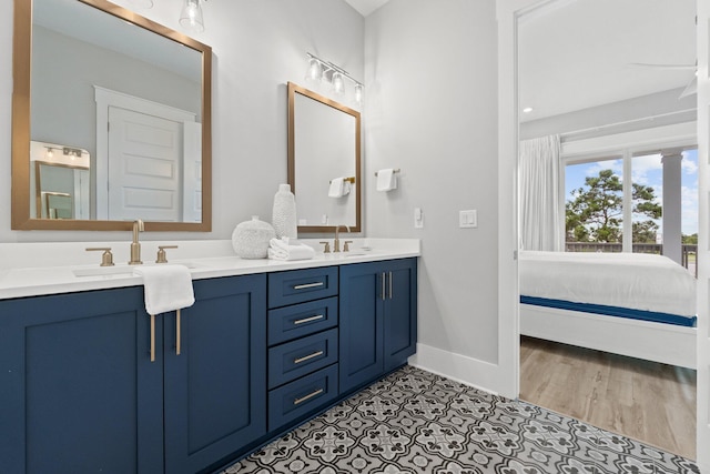 bathroom with vanity and wood-type flooring