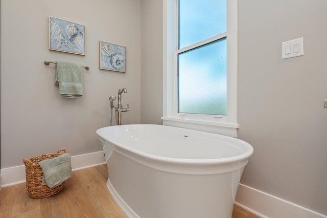 bathroom featuring a washtub and wood-type flooring