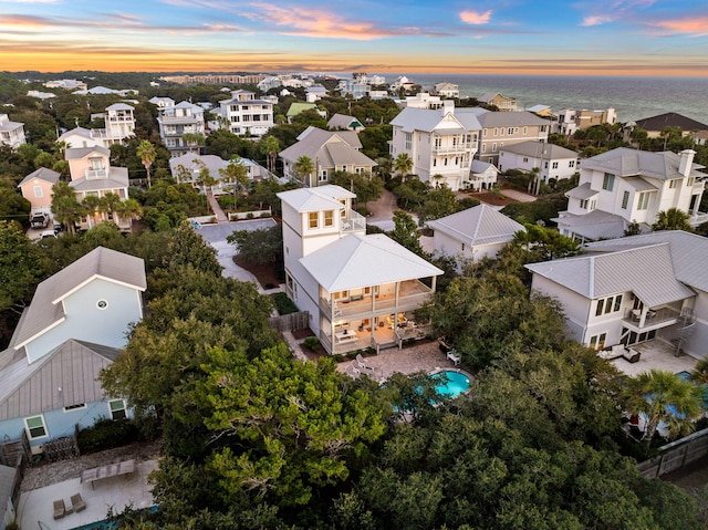 view of aerial view at dusk