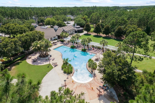 drone / aerial view with a forest view