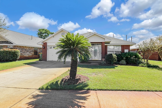 view of front of house featuring a garage and a front lawn