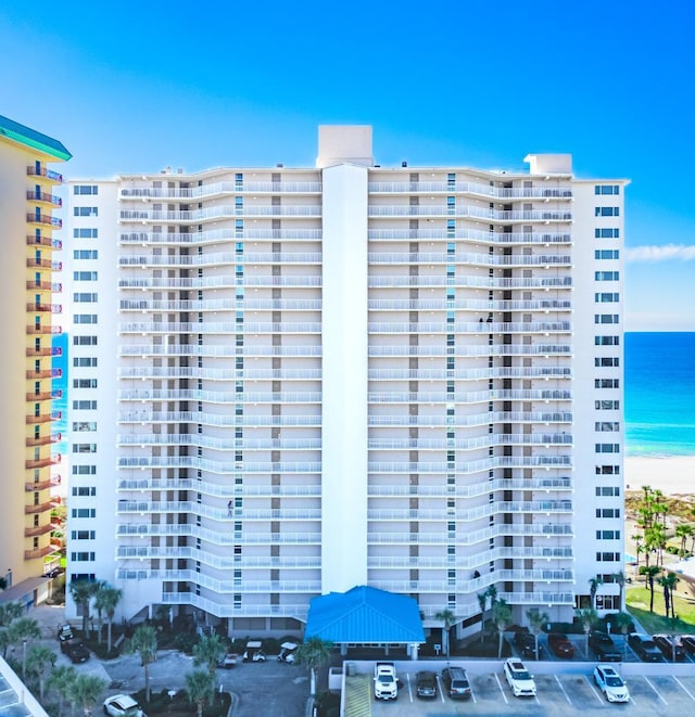 view of building exterior featuring a water view