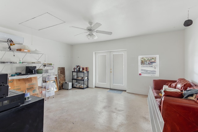 interior space featuring ceiling fan