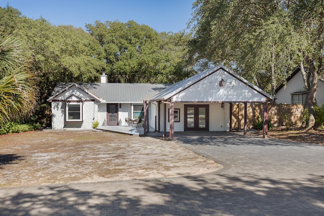 view of front of property featuring french doors