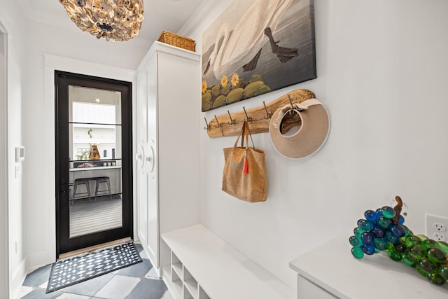 mudroom with crown molding