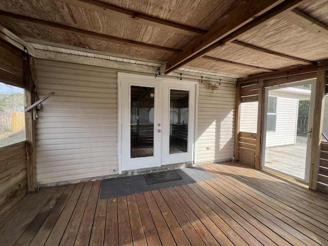 wooden deck with french doors