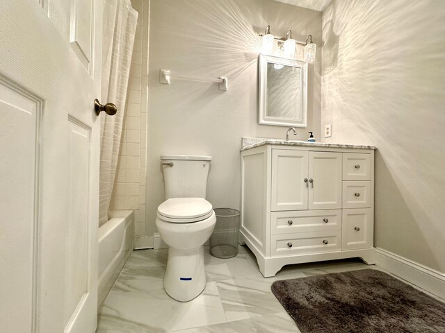200 Sandestin Ln Unit 1307, Miramar Beach, FL 32550 - full bath with toilet, marble look tiles, vanity, shower / bathtub combination with curtain, and baseboards