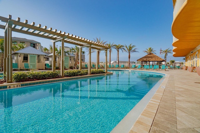 15928 Front Beach Rd Unit 3-409, Panama City Beach, FL 32413 - community pool with a patio, a gazebo, an outdoor structure, and a pergola