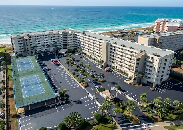 aerial view with a view of the beach and a water view