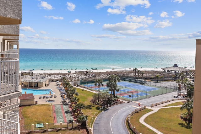 view of water feature with a view of the beach