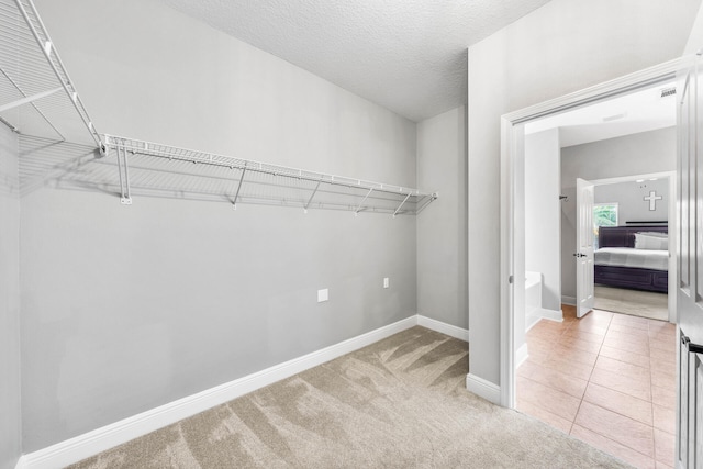 spacious closet featuring light carpet