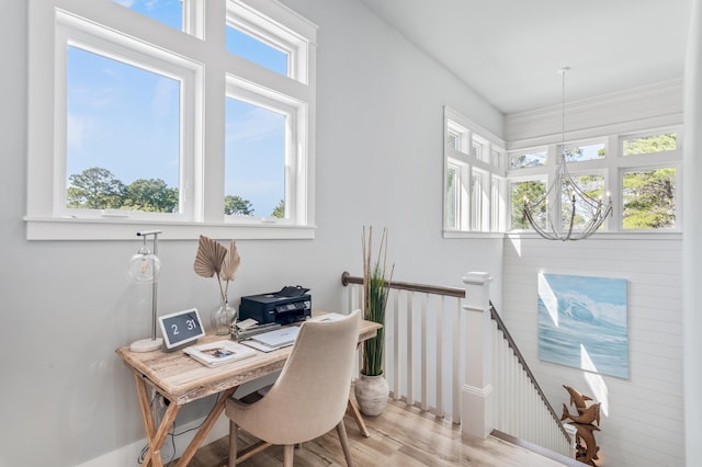 88 Beth Ln, Santa Rosa Beach, FL 32459 - office area featuring a notable chandelier and light wood-style floors
