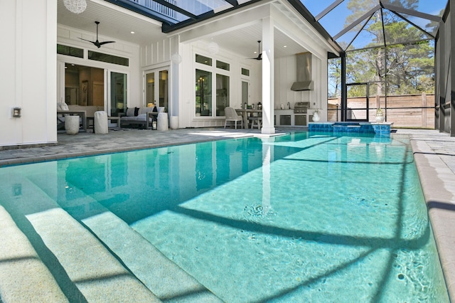 88 Beth Ln, Santa Rosa Beach, FL 32459 - view of pool featuring glass enclosure, ceiling fan, outdoor lounge area, and a patio area