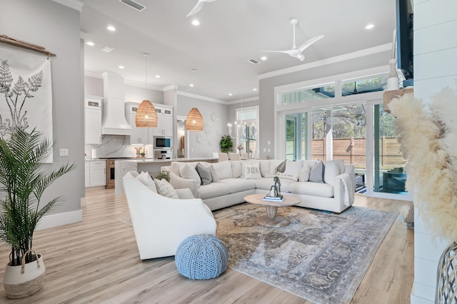 88 Beth Ln, Santa Rosa Beach, FL 32459 - living area with recessed lighting, baseboards, light wood-style flooring, and a ceiling fan