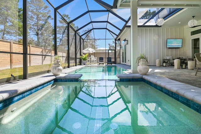 88 Beth Ln, Santa Rosa Beach, FL 32459 - view of pool with a patio area, a fenced backyard, a pool with connected hot tub, and a lanai
