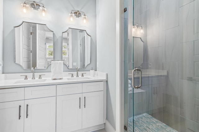 88 Beth Ln, Santa Rosa Beach, FL 32459 - full bath featuring double vanity, a stall shower, and a sink