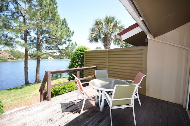 wooden terrace with a water view