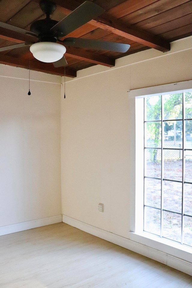 empty room with hardwood / wood-style flooring, wood ceiling, and a healthy amount of sunlight