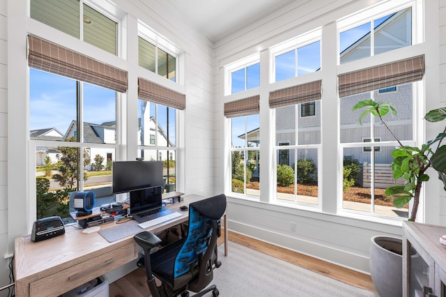 office space with a healthy amount of sunlight and light wood-type flooring