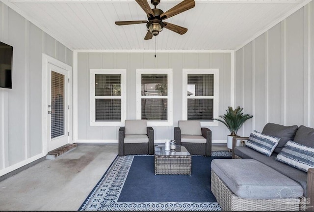 view of patio featuring an outdoor living space and ceiling fan