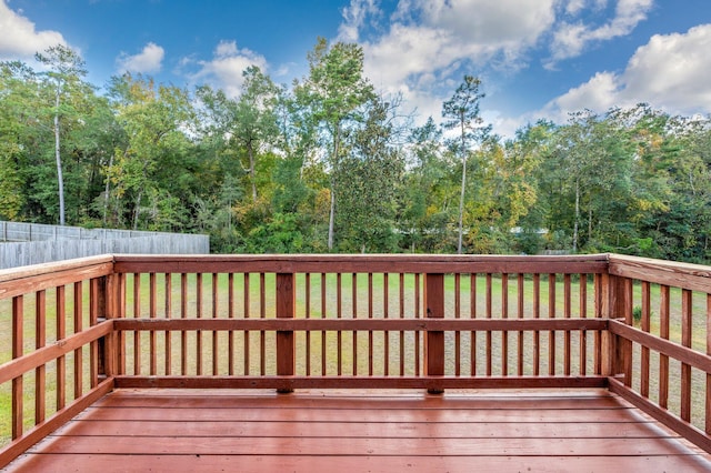 wooden terrace featuring a fenced backyard and a yard