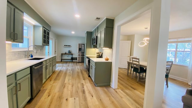 kitchen featuring plenty of natural light, sink, and green cabinetry