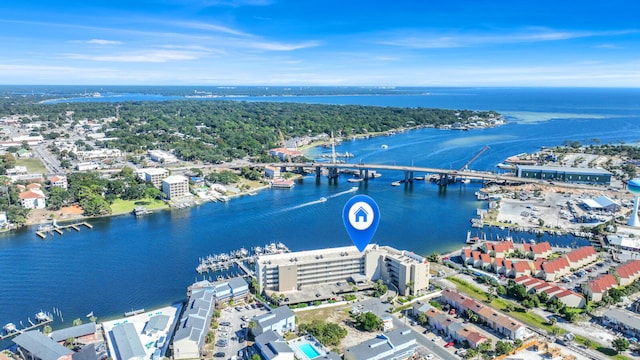 aerial view featuring a water view