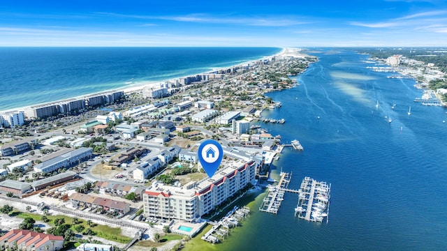 aerial view with a water view