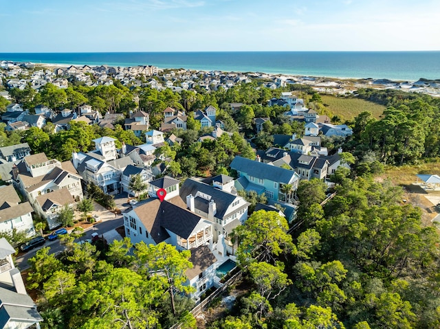 aerial view featuring a water view and a residential view