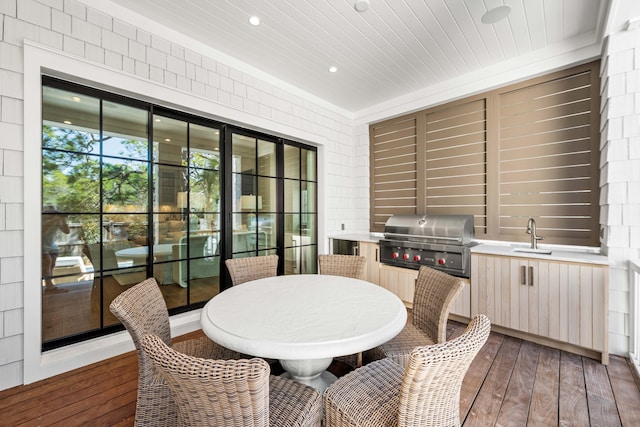 interior space featuring wood ceiling, recessed lighting, and wood-type flooring