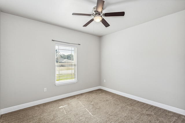 unfurnished room with ceiling fan and carpet flooring