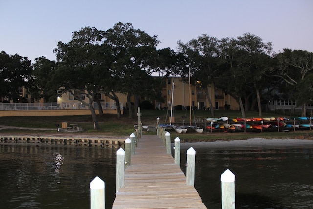 view of dock featuring a water view