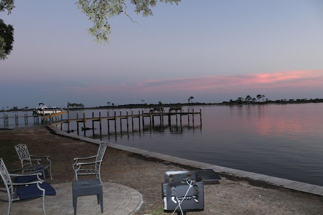 dock area with a water view