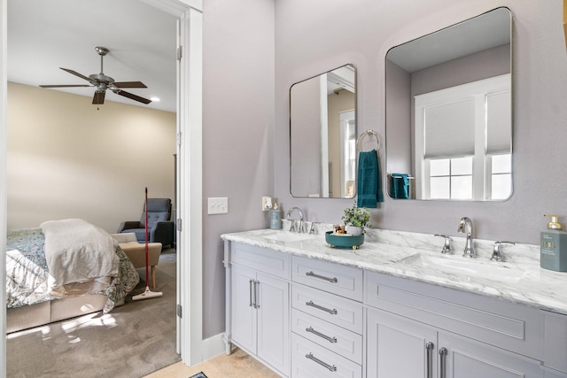 bathroom featuring vanity and ceiling fan