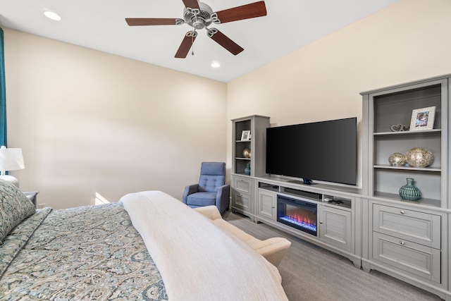 bedroom featuring carpet and ceiling fan